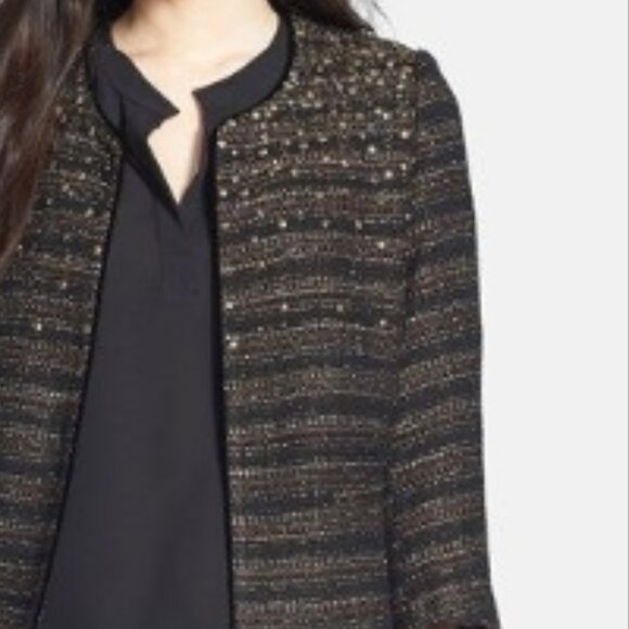 Anthropologie Pleione Bellatrix Three Quarter Sleeve Black Tweed Jacket Size Sma - Picture 3 of 3
